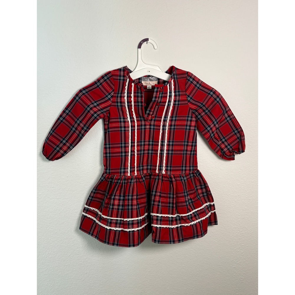 Pastourelle by Pippa & Julie Girls Red Plaid Lace Trim Holiday Dress 4T